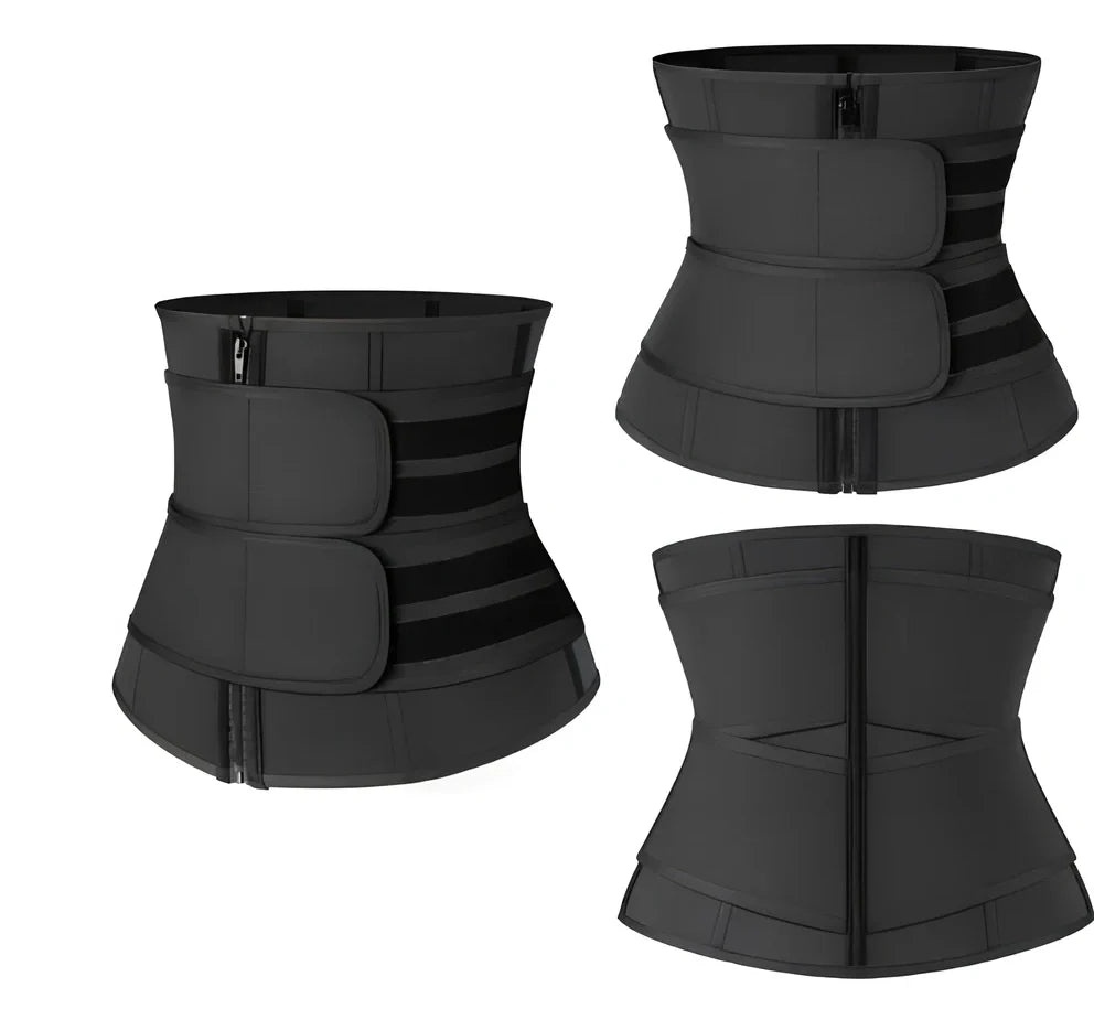 Grey neoprene abdominal support belt for sports and fitness activities