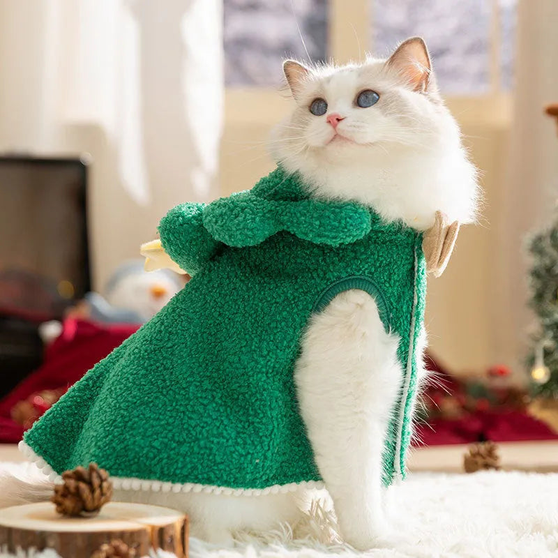 Green elk cartoon design polyester cat winter coat for cats 1kg to 10kg