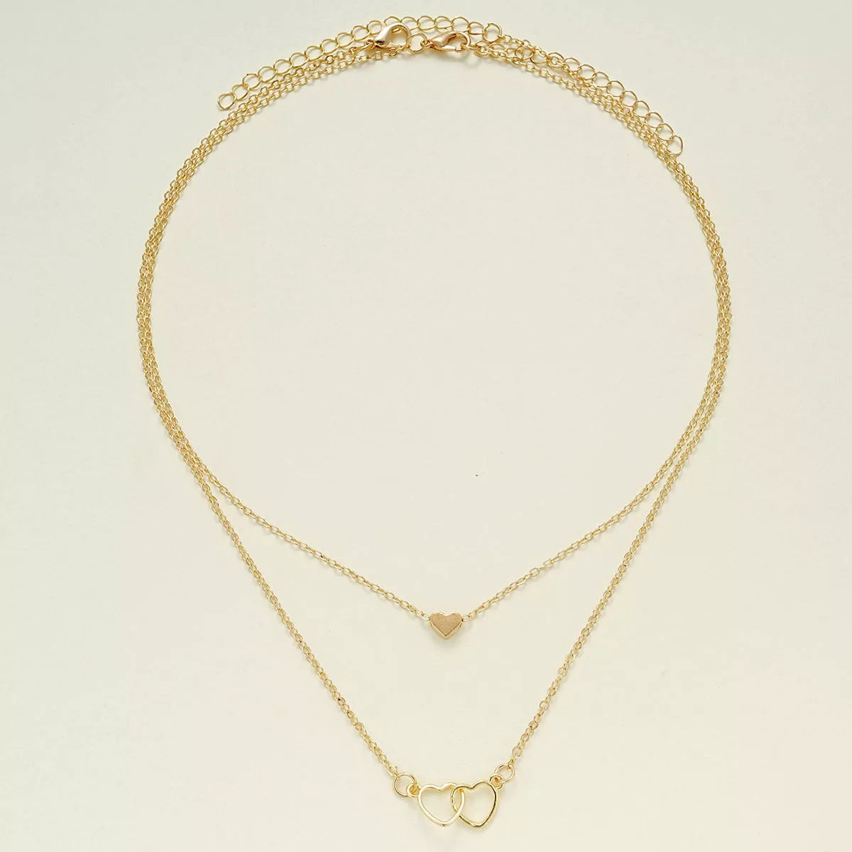 Hollow Cross Heart Pendant Double-layer Necklace in gold for women