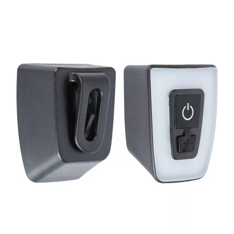 USB rechargeable bicycle helmet and seat tube warning taillight in white and black