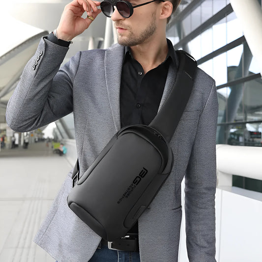 Men's Oxford cloth USB shoulder bag for business travel with polyester lining
