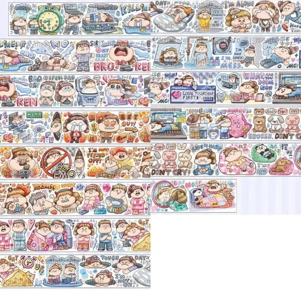 Haemorrhoid tape packaging stickers with cute cartoon characters on Japanese paper, 42 style options