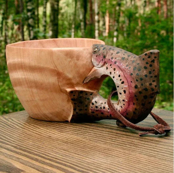 Handcrafted Scandinavian Kuksa Wooden Mug with Unique Wood Grain Designs for Outdoor Adventures