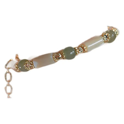 Women's Hetian Jade white lip shell bracelet with geometric round beads