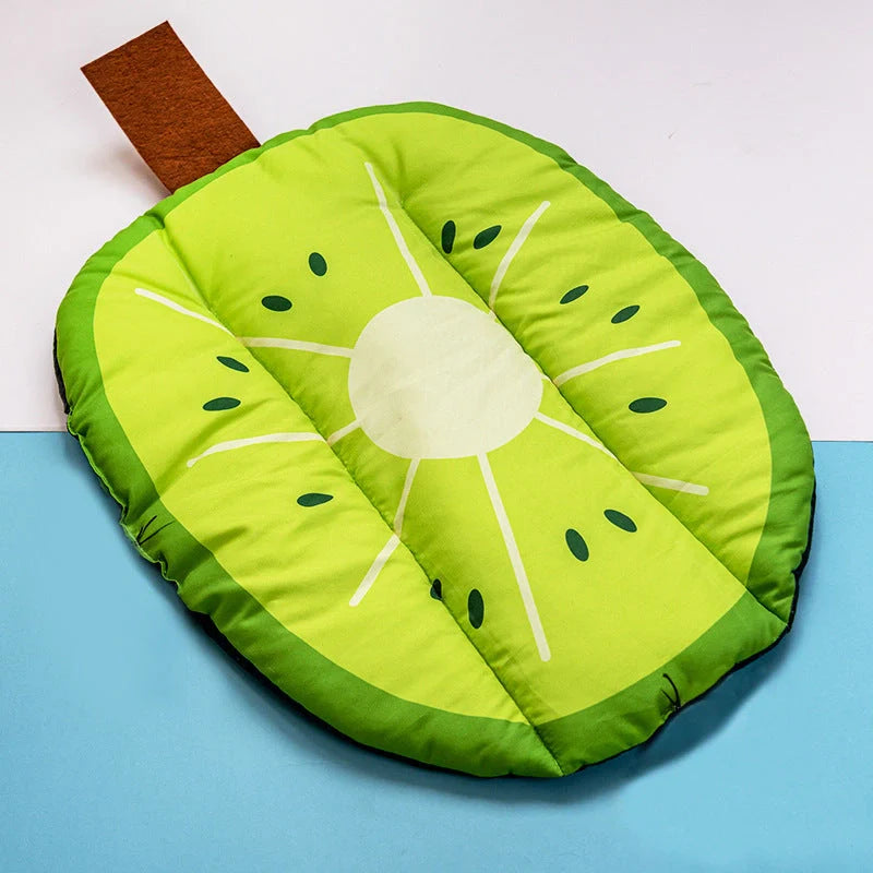 Ice Silk Pet Cooling Mat in various summer fruit designs, perfect for keeping your pet cool and comfortable during the summer.