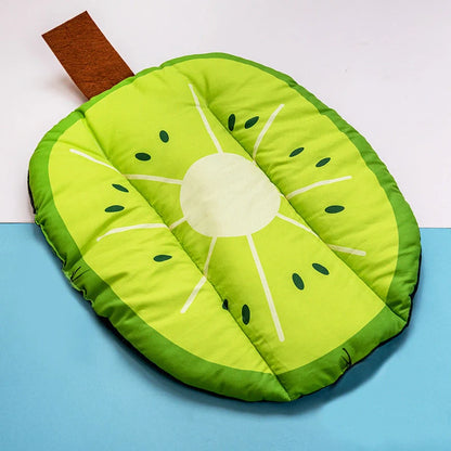 Ice Silk Pet Cooling Mat in various summer fruit designs, perfect for keeping your pet cool and comfortable during the summer.