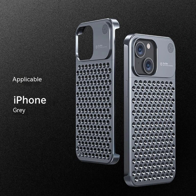 Aluminum alloy iPhone case with hollow design for heat dissipation and built-in aromatherapy tablet