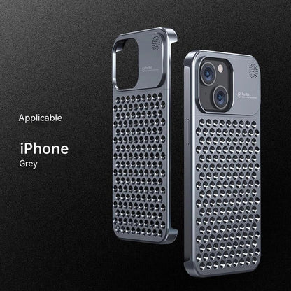 Aluminum alloy iPhone case with hollow design for heat dissipation and built-in aromatherapy tablet