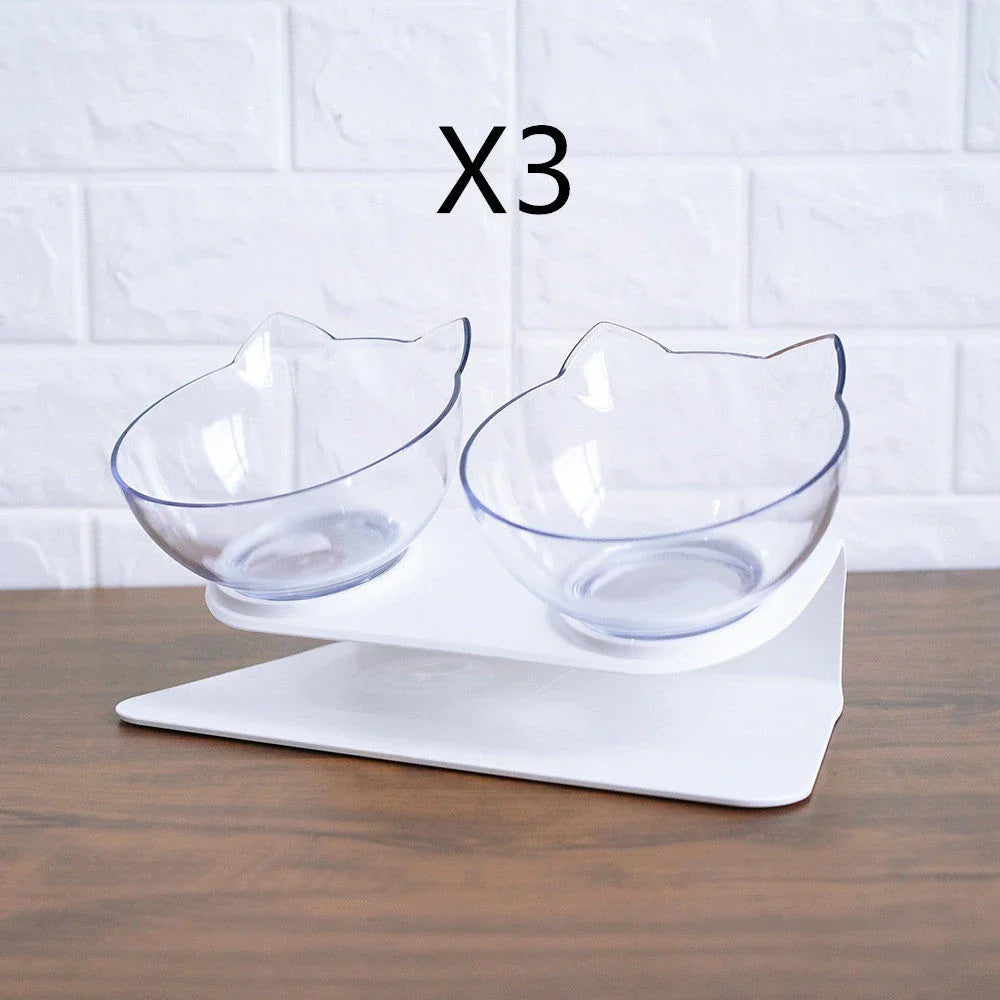 Elevated tilted double pet bowl with transparent design and adjustable stand