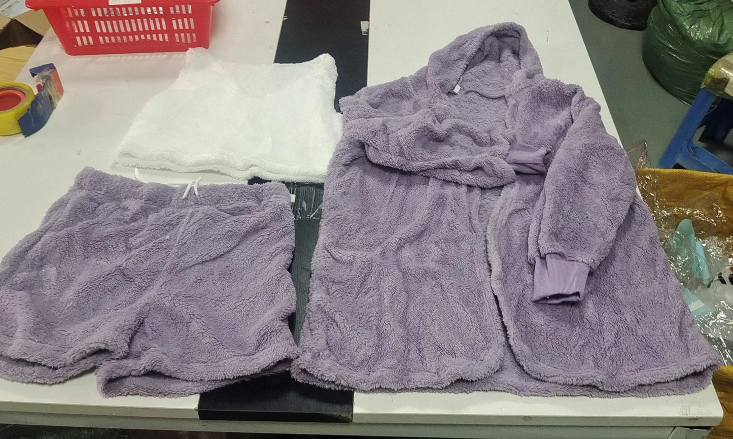 Cozy 3-Piece Women's Pajama Set with Long Sleeve Crop Top and Drawstring Shorts in various colors