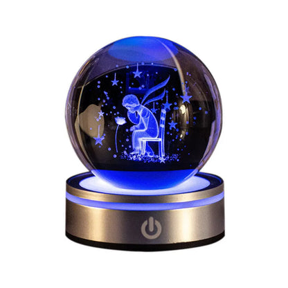 3D inner carving luminous crystal ball night lamp with 8cm white crystal and round touch USB base