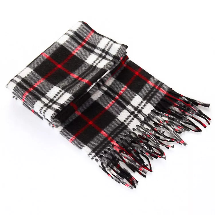 Handmade black and white plaid thermal scarf for men and women