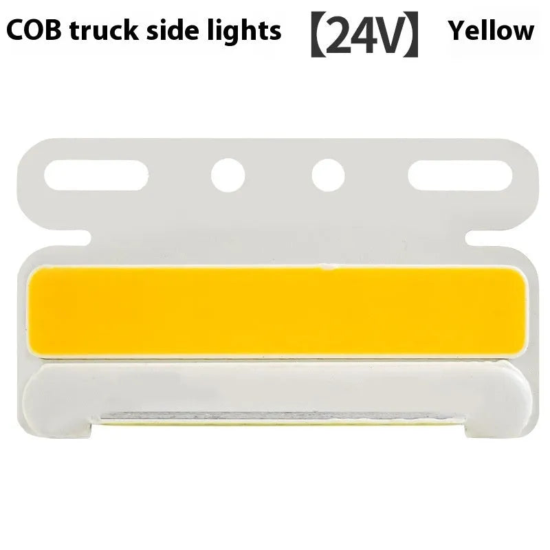 COB LED truck side light in aluminium alloy housing, showing red, yellow, green, blue, or white options for 12V and 24V vehicles