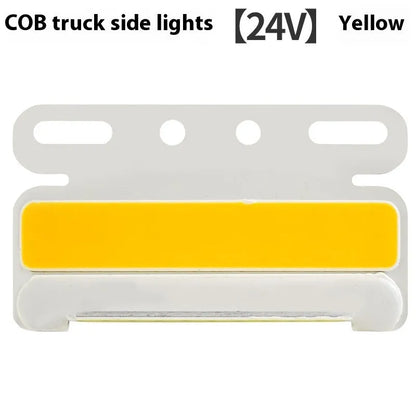 COB LED truck side light in aluminium alloy housing, showing red, yellow, green, blue, or white options for 12V and 24V vehicles