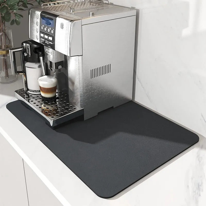 Black square kitchen drain pad with PU leather surface and rubber anti-slip backing