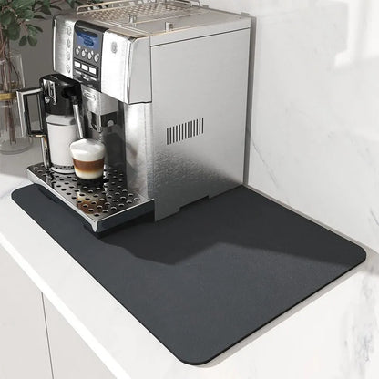 Black square kitchen drain pad with PU leather surface and rubber anti-slip backing