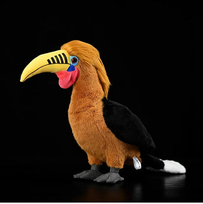 Brown Necked Hornbill plush toy measuring 30cm tall with realistic bird detailing and soft plush fabric