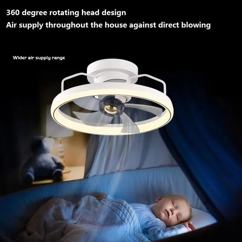 Simple Fashion modern ceiling fan with integrated light and white blades on a white ceiling.