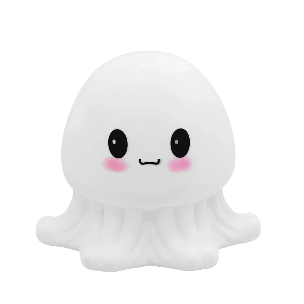 White jellyfish-shaped night light with octopus tentacle details and rechargeable lighting modes