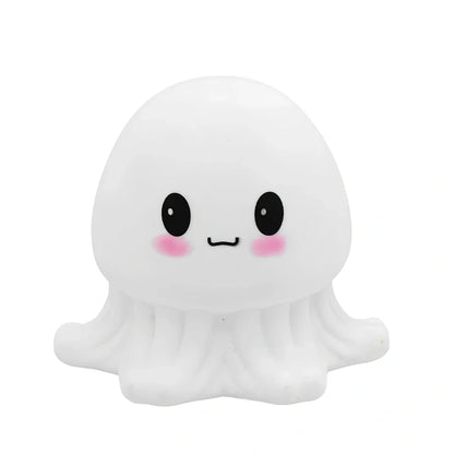 White jellyfish-shaped night light with octopus tentacle details and rechargeable lighting modes