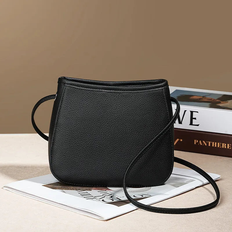 Genuine leather cowhide messenger bag for women in square vertical shape with organised internal compartments