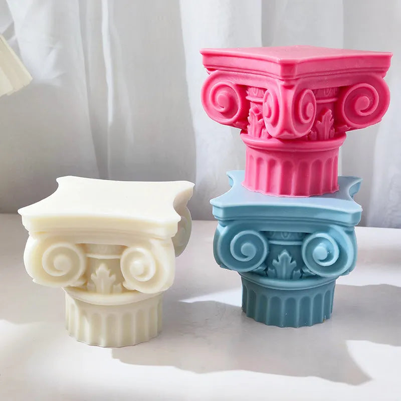 Silicone Roman Pillar candle mould with irregular column design.