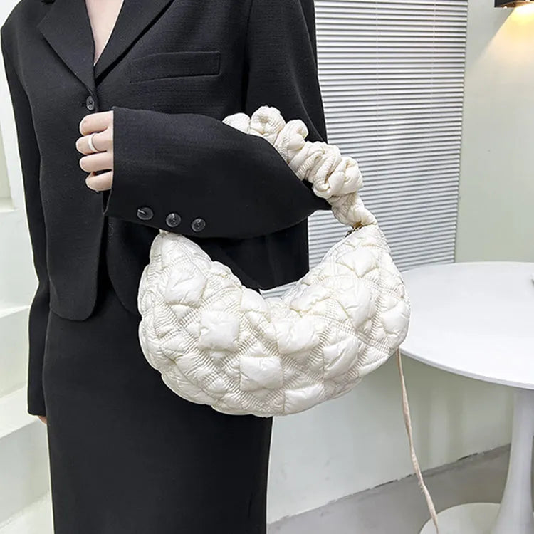 Women's Cloud Underarm Bag in nylon with 35cm width, 20cm height, and 120cm strap in a solid colour option