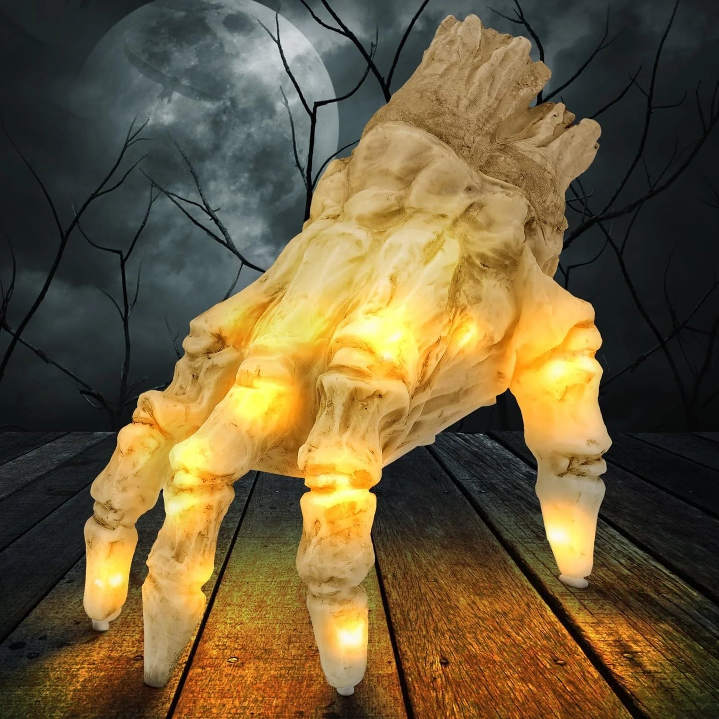 Realistic glowing zombie hand decoration with motion and sound for Halloween