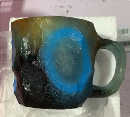 400ml resin mineral crystal coffee mug with handle in assorted colours including purple, blue, and pink.