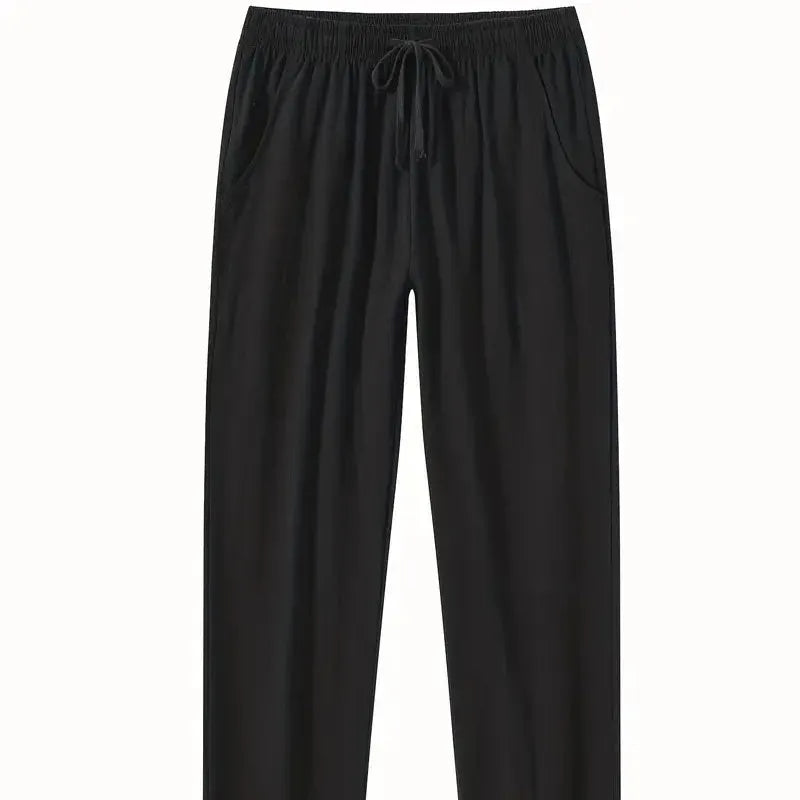 Men's cotton linen beach trousers in loose casual fit, shown in solid colour options