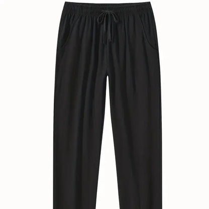 Men's cotton linen beach trousers in loose casual fit, shown in solid colour options