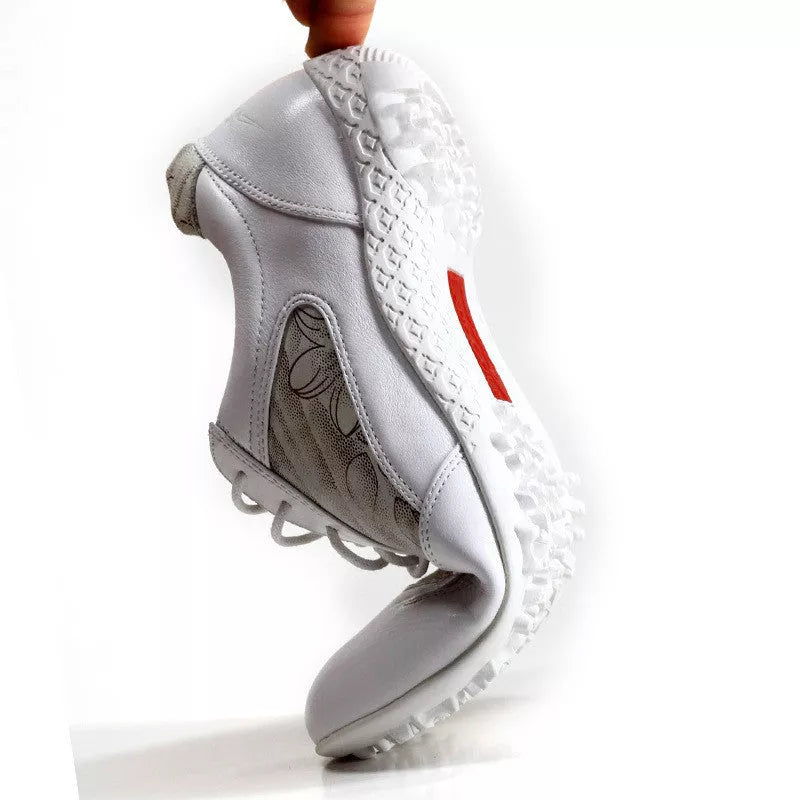 Women's lightweight leather sneakers in white and apricot with waterproof and non-slip features