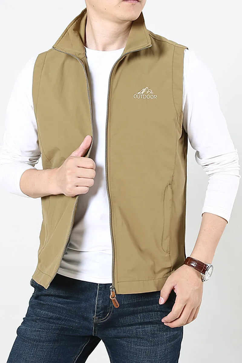 Men's loose fit spring waistcoat vest in chemical fibre blend with side pockets