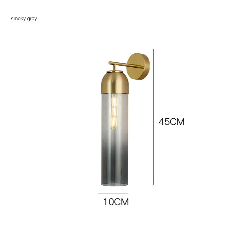 Nordic postmodern glass wall lamp in choice of five colours with 40cm long shade