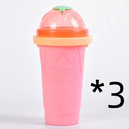 Silicone quick-freeze slush maker cup in mint green with lid and straw spoon