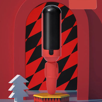 Reusable pet hair remover roller with nylon brush and non-slip BPA-free plastic handle in red and black colours.