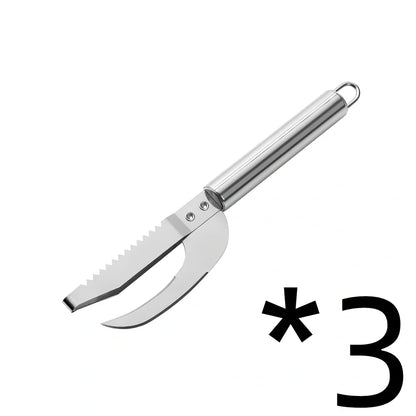 Stainless steel 3-in-1 fish scale planer tool, 22.8x4 cm with knife and opener for scaling and gutting