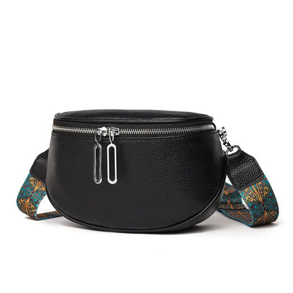 Women's soft PU leather messenger bag in saddle shape with crossbody strap and zip compartment