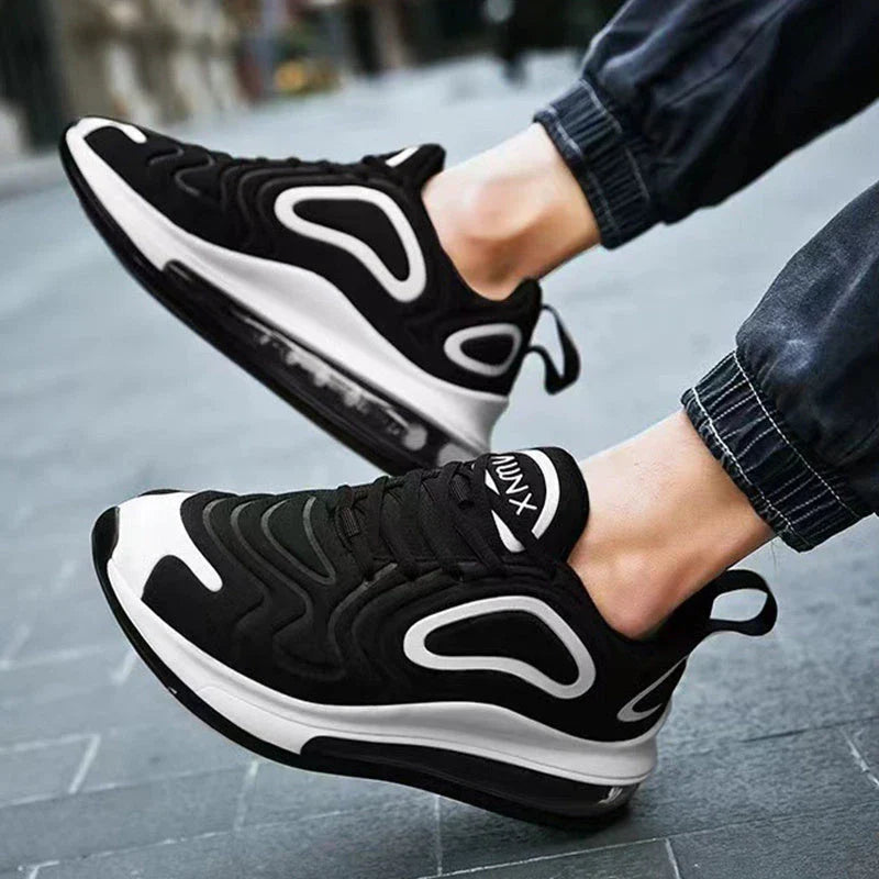 Comfortable air cushion sneakers for stylish men in various black, red, and white color options