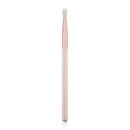 26 pink makeup brushes with wool bristles and wooden handles arranged in a PU zip bag.