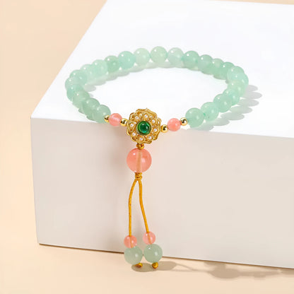 Green natural crystal jade bracelet with Chinese design for women, handmade fresh style
