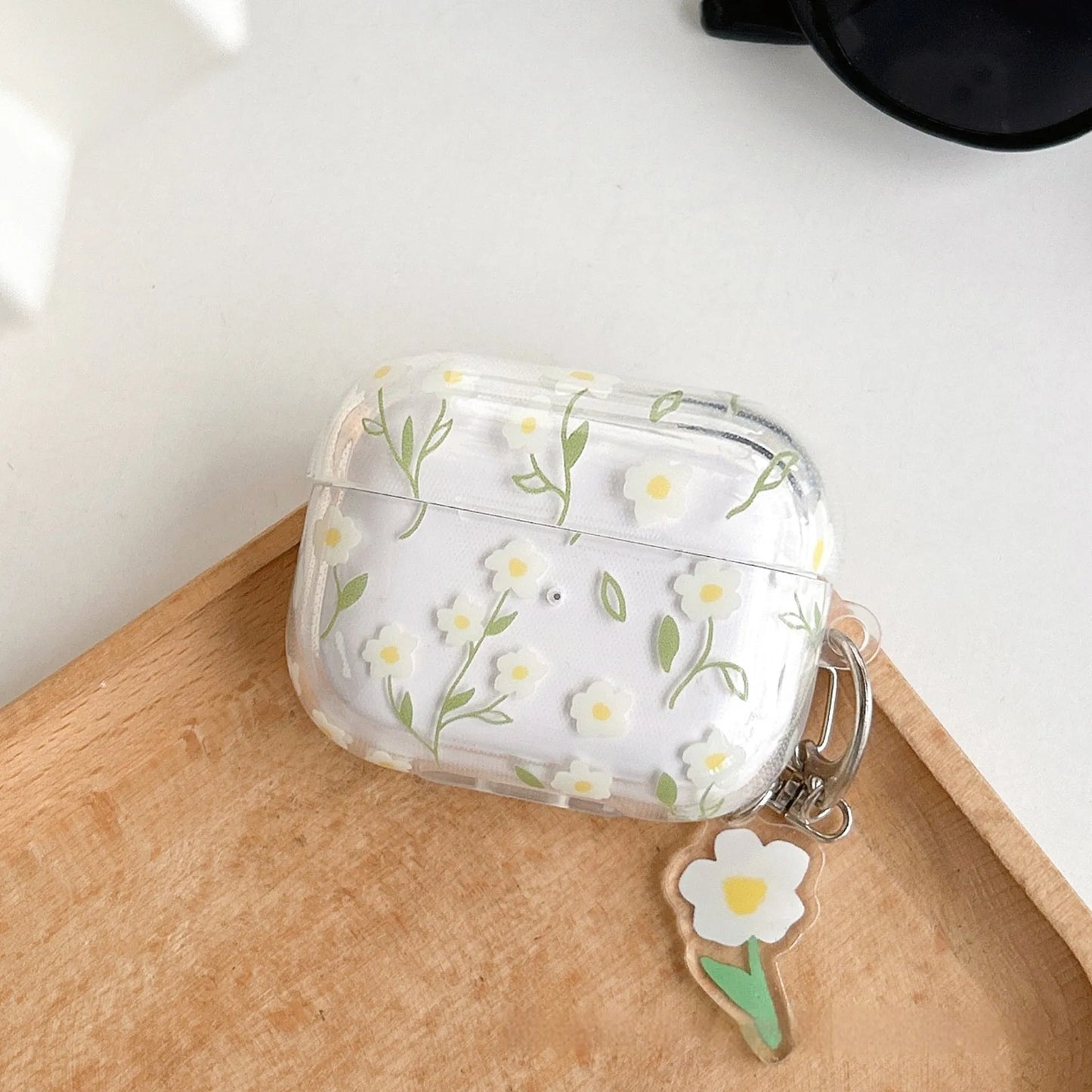 White floral pattern transparent TPU protective cover for Apple AirPods case