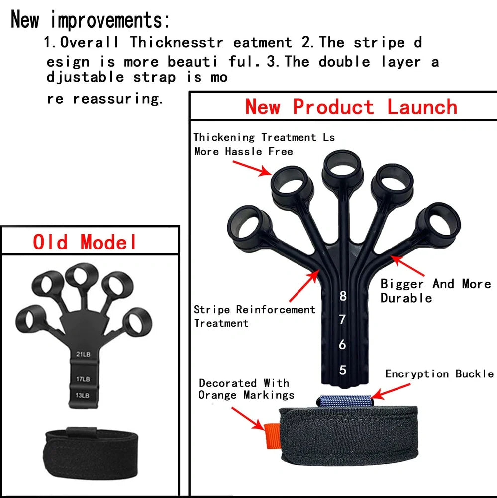 Black silicone finger rehabilitation trainer with adjustable resistance belt for hand exercises