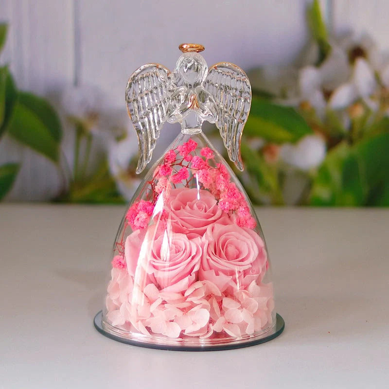 Angel Glass Cover Eternal Flower Gift Box with dried rose inside