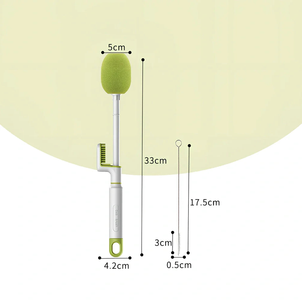 Long handle cup brush with 30cm reach for cleaning narrow bottles in orange and army green colours