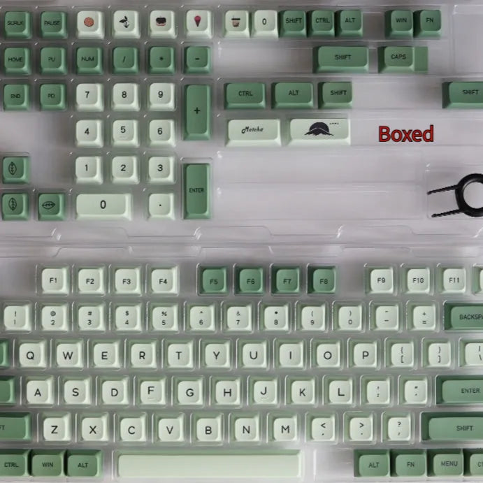124 PBT keycaps with matcha theme and dye-sublimated legends for mechanical keyboards
