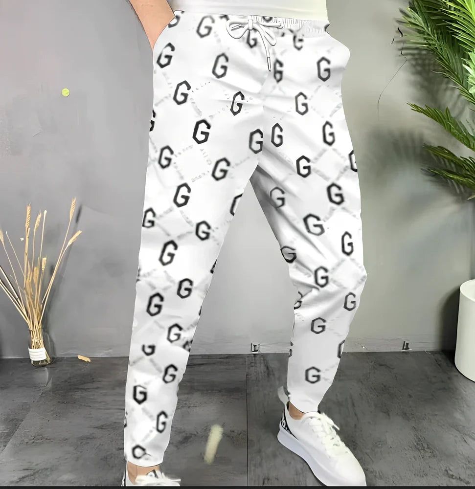 Men's plaid print straight-leg trousers in cotton blend, mid-waist fit, available S-XXXL with 2-3cm measurement allowance