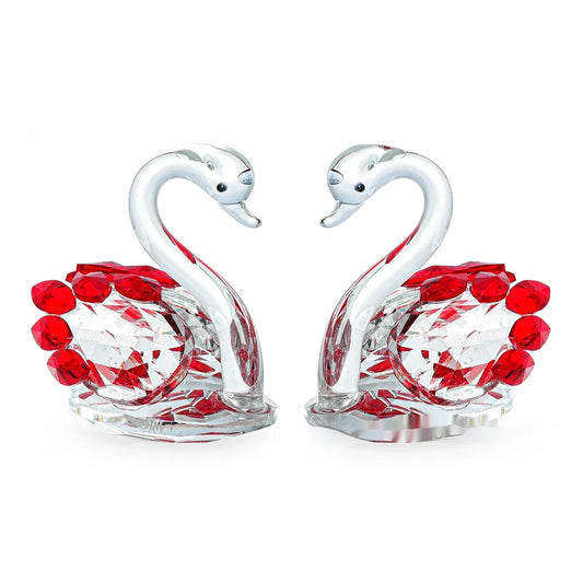 Crystal swan desktop ornament in bright red, medium blue, pink, or violet with modern design