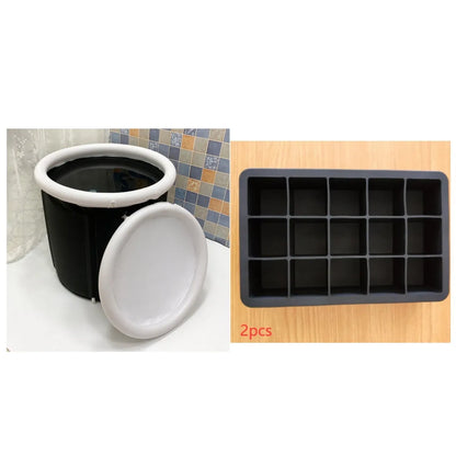 Black portable inflatable ice bath 70x80cm with weather lid and accessories