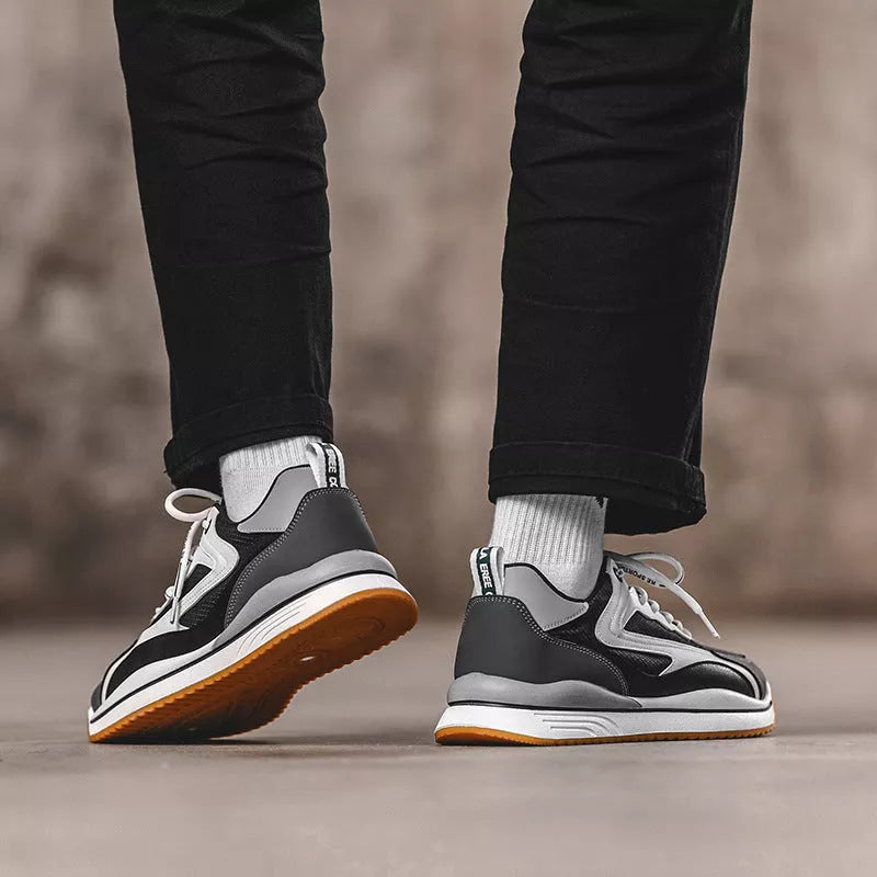 Men's PU lace-up casual shoes in blue, grey, and black